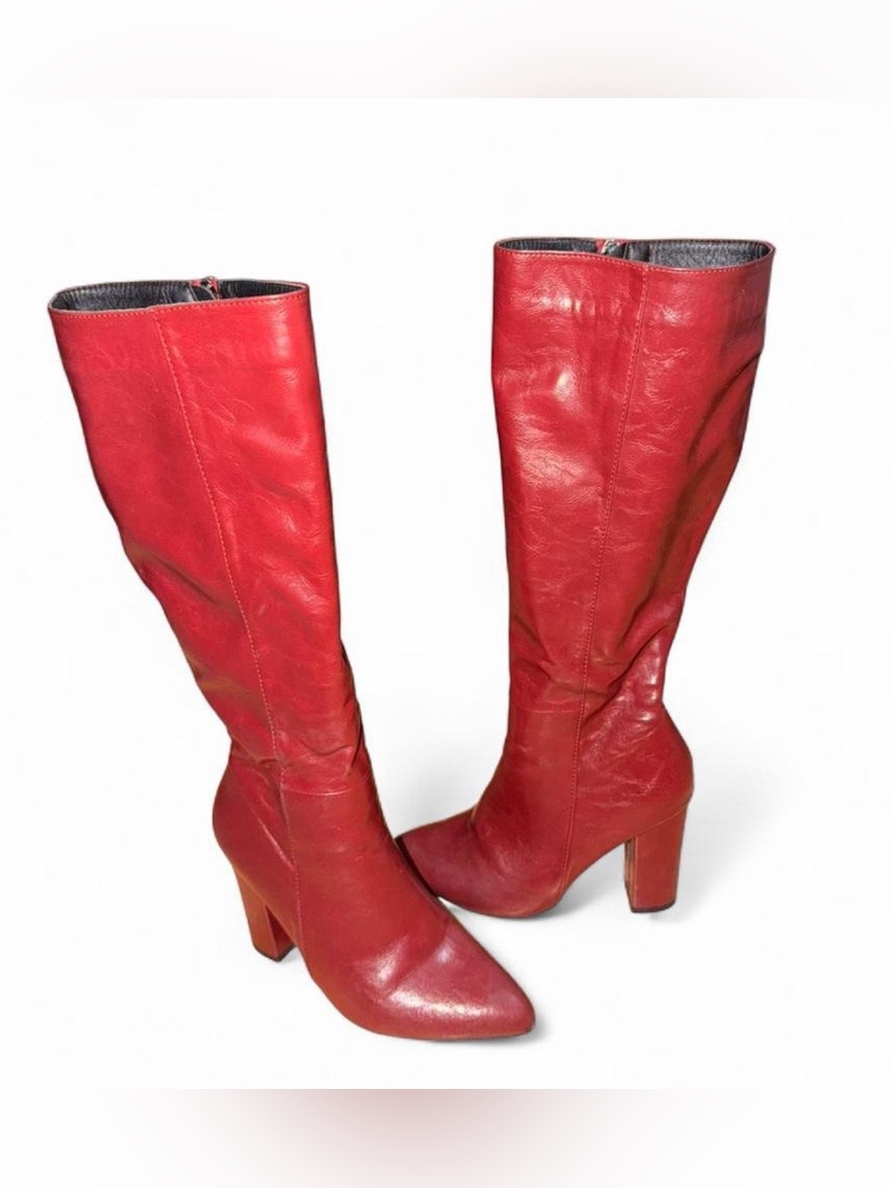 Red High Heel Knee-High Women's Boots